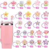 25 PCS Cute Silicone Straw Cover Cap for Stanley Cup Accessories,10mm Straw Topper Compatible with 30&40 Oz Tumbler,Simple Modern Straw Covers