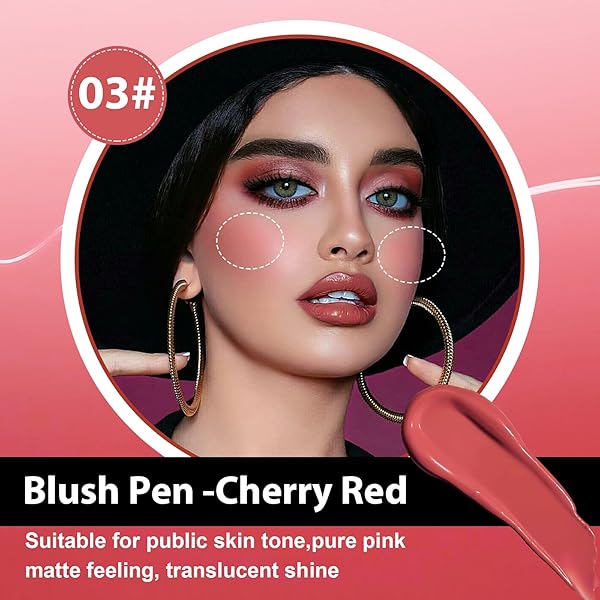 CONTOUR BEAUTY WAND, LIQUID FACE CONCEALER CONTOURING WITH CUSHION APPLICATOR, GEL CREAM CONTOUR BRONZER STICK WITH A SPONGE TIP, LONG LASTING MOISTURIZE GLIDING FACE MAKEUP (#03 BLUSH PEN-CHERRY RED)