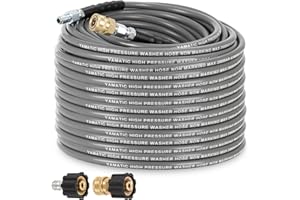 YAMATIC Non Marking 1/4" 4200 PSI Pressure Washer Hose 100 FT for Hot/Cold Water Rubber Wire Braided, Kink Resistant Swivel Quick Connection, Industry Grade for Power Washer, Super Wear Resistant