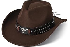 Willheoy Cowboy Hat for Men Women Western Cowgirl Hats Felt Fedora Hat Cowboy Chapeau Halloween Costume