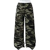 OYOANGLE Girl's Camo Wide Leg Sweatpants Elastic Waist Workout Sweat Pants Streetwear