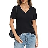 EasyGala Womens Wool Blend Lightweight Sweater V Neck Short Sleeve Knit Pullover Tops Summer Business Casual Clothes