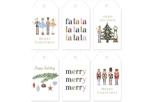 Whaline 90Pcs Nutcracker Paper Gift Tags Merry Christmas Watercolor Nutcracker Hanging Labels with Hemp Rope for Xmas Holiday Present DIY Crafts, 6 Designs