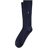 POLO RALPH LAUREN mens Egyptian Cotton Ribbed Dress Slack Crew Socks - 1 Pair Pack - Embroidered Pony