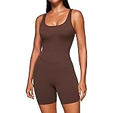 CRZ YOGA Butterluxe Athletic Womens Romper Tank Tops Workout Casual Shorts Jumpsuits One Piece Bodysuit ScoopNeck Padded