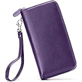 Moflycom Womens Wallet RFID Blocking Genuine Leather Zip Around Wallet Clutch Wristlet Travel Long Purse for Women