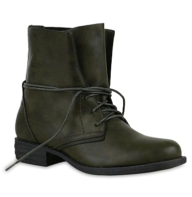 Stiefelparadies Damen Schnürstiefeletten Übergrößen mit Blockabsatz Flandell