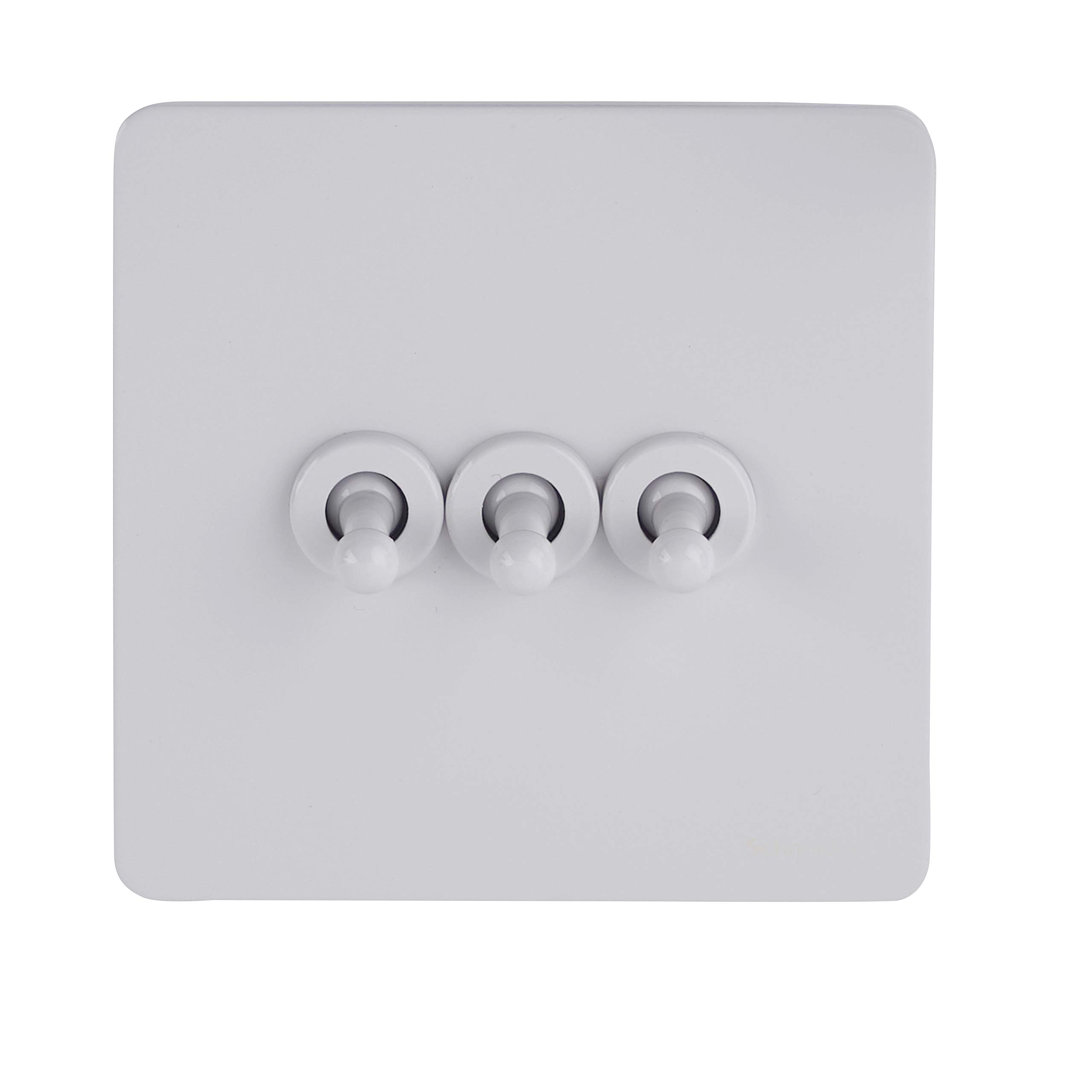 Schneider Electric Ultimate Screwless Flat Plate - 3 Gang Toggle 2 Way Light Switch, 10AX, GU1432TPW, Painted White โ image 1