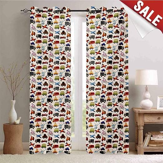 Amazon Com Hengshu Boys Room Window Curtain Drape Planes Bikes