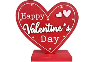 HOMirable Valentines Day Décor Led Light Red Heart Valentines Decorations Happy Valentine's Day Sign Wooden Block Farmhouse Rustic Table Sign for Home, Dining Room, Fireplace