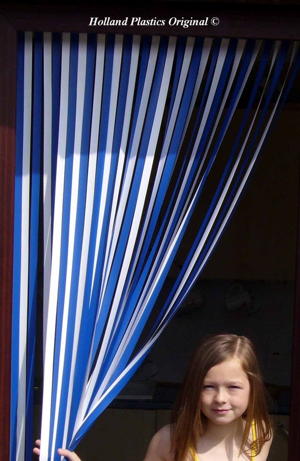 Holland Plastics Original Brand Caravan/Rv Door Curtain Bug Fly Strip Blind. 62 cm Wide. 'Blue & White'