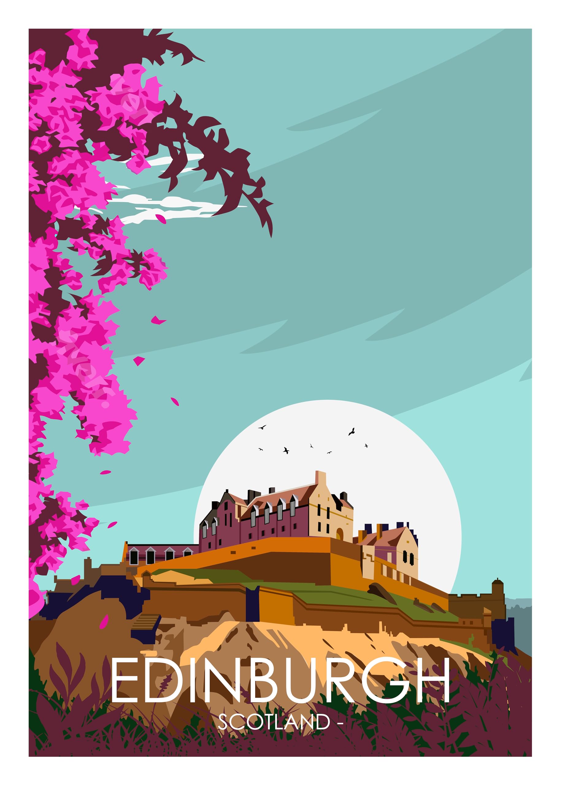 Hewson's Gifts UK Travel Print UK Cities and Shires, Handmade Print Of The Beautiful Places of United Kingdom, UK Artwork Wall Art Poster For New Home Kitchen Print (Edingburgh, A4 Unframed Print)