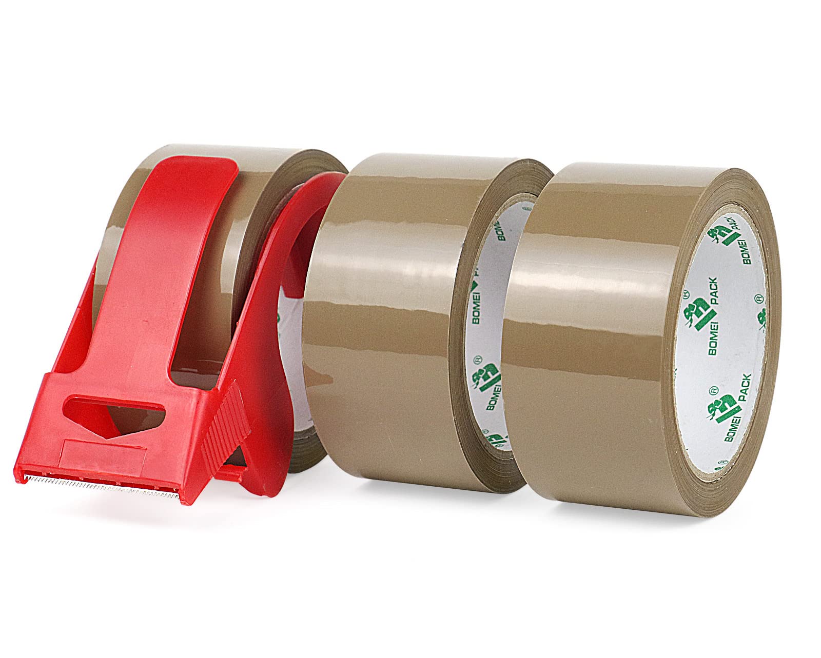BOMEI PACK 3 Rolls No Bubble Brown Secure Sticky Packing Tape with 1 Dispenser,Heavy Duty Sealing Tape for Moving Boxes Sealing,48mic x 48mm x 66m