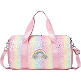 Ballet Dance Bag for Girls Dancers Shiny Rainbow Glitter Sports Duffle Bag for Kids Girls Ballerina Duffle with Shoulder Strap and Waterproof Wet Pocket