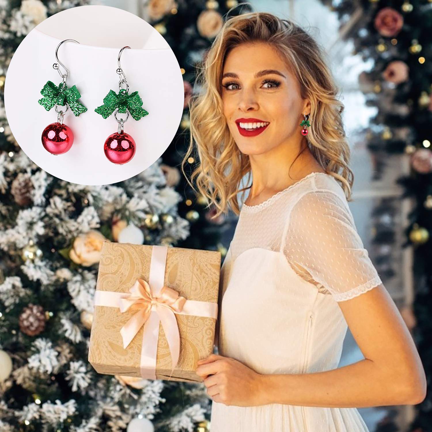 Christmas Jingle Bell Earrings,Kapmore 4 Pairs Christmas Earring Set Costume Jewelry Gift for Women Girls Cute Festive Xmas Drop Dangle Earrings Festive Holiday Birthday Party Gift