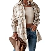 Trendy Queen Womens Flannel Shacket Casual Jacket Plaid Button Down Long Sleeve Shirt Fall Winter Outfits