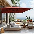 PHI VILLA 9' X 12' Cantilever Patio Umbrella, Outdoor Large Rectangular Umbrellas with 360°Rotation, Heavy Duty Hydraulic Double Umbrella Windproof for Outside, Red