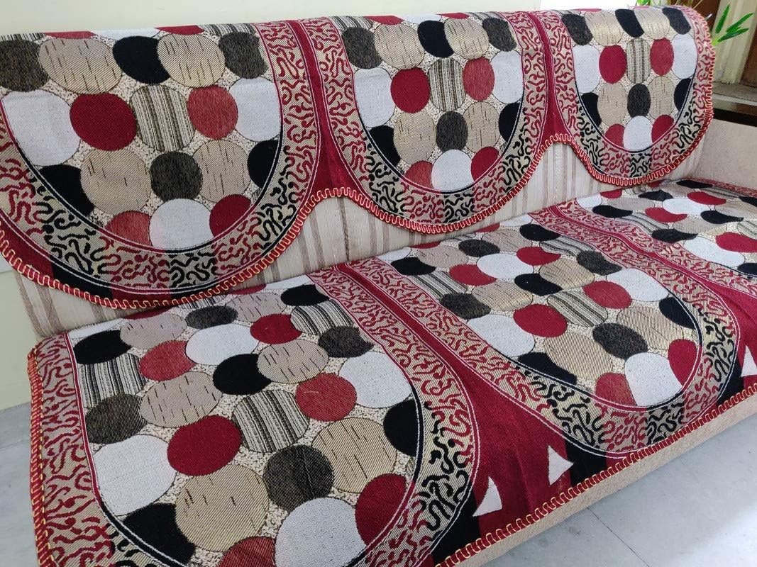 Griiham Sofa Cover Unique Polka Geometric Design Multi Colour - (3+1+1) 90% Cotton 10% Polyster AT10…