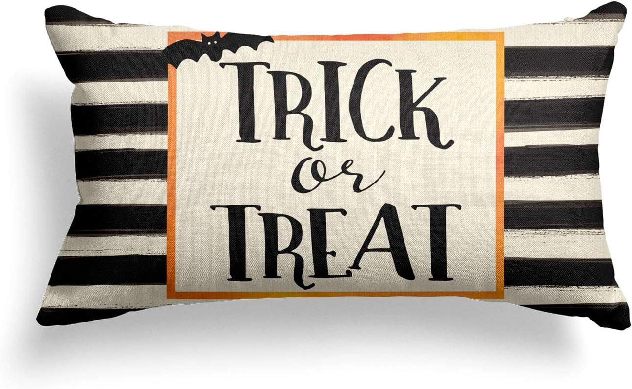 AVOIN Halloween Watercolor Stripes Trick or Treat Throw Pillow Cover, 12 x 20 Inch Bat Cushion Case Decoration for Sofa Couch