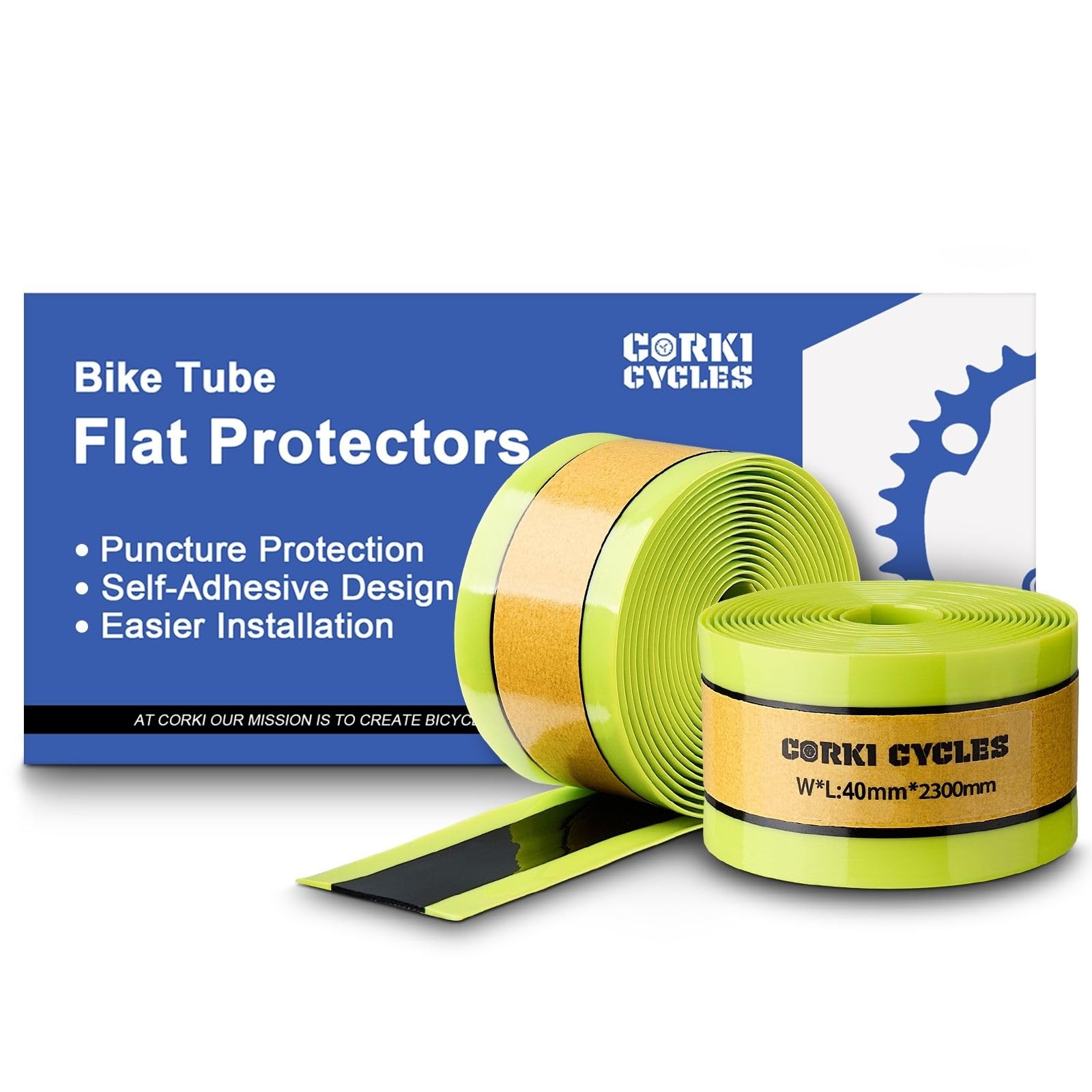 Photo 1 of Corki Cycles Puncture Proof Bike Tire Liners Self-Adhesive 2-Pack - Heavy Duty Flat Protection for 12 14 16 18 20 24 26 27.5 29 & 700c Bicycle Tires and Tubes - Fits Width 2.125" to 2.4"