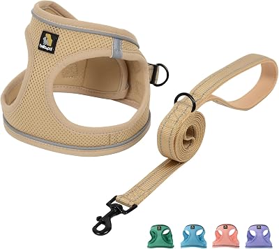 BELLA & PAL Dog Harness and Leash Set XXS Khaki Breathable Reflective