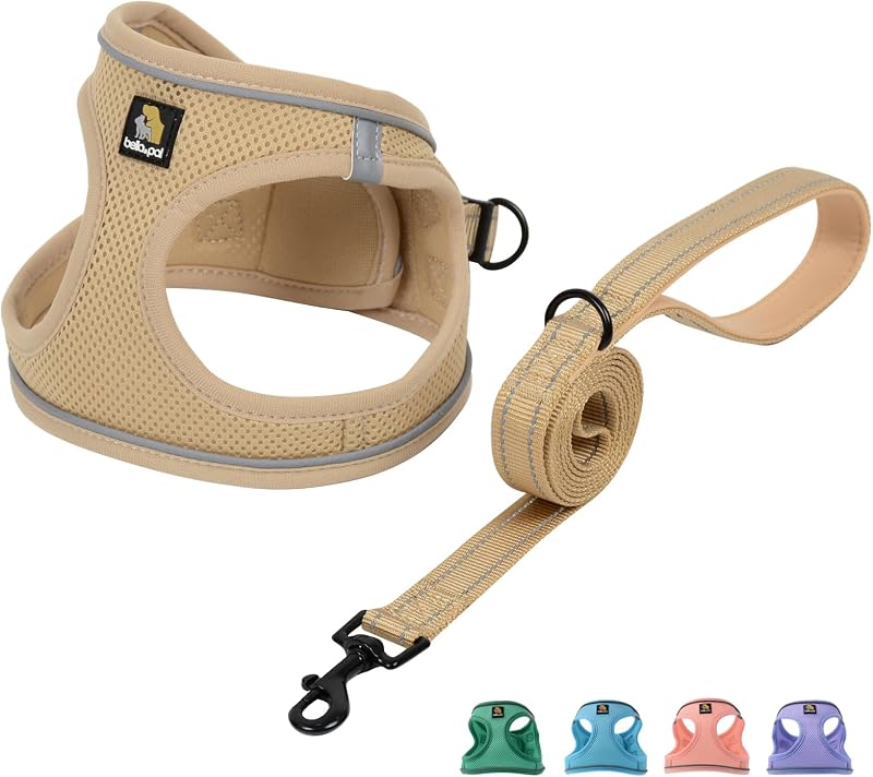 BELLA & PAL Dog Harness and Leash Set XXS Khaki Breathable Reflective