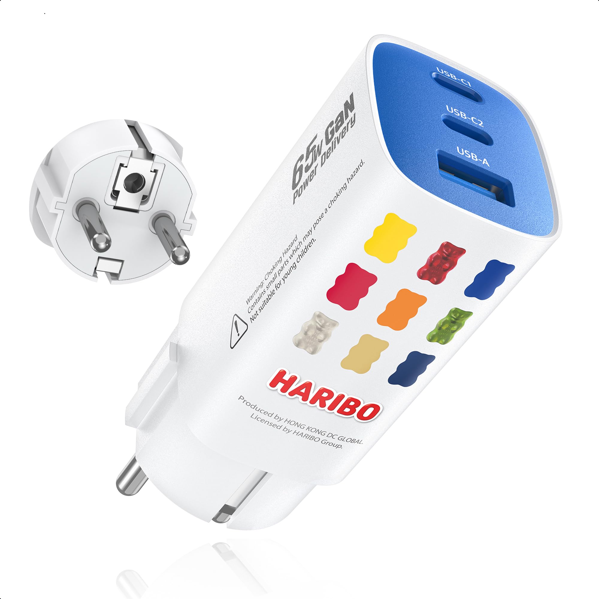 HARIBO 65W USB C Ladegerät 3-Port GaN, Schnellladegerät mit Schuko-Stecker