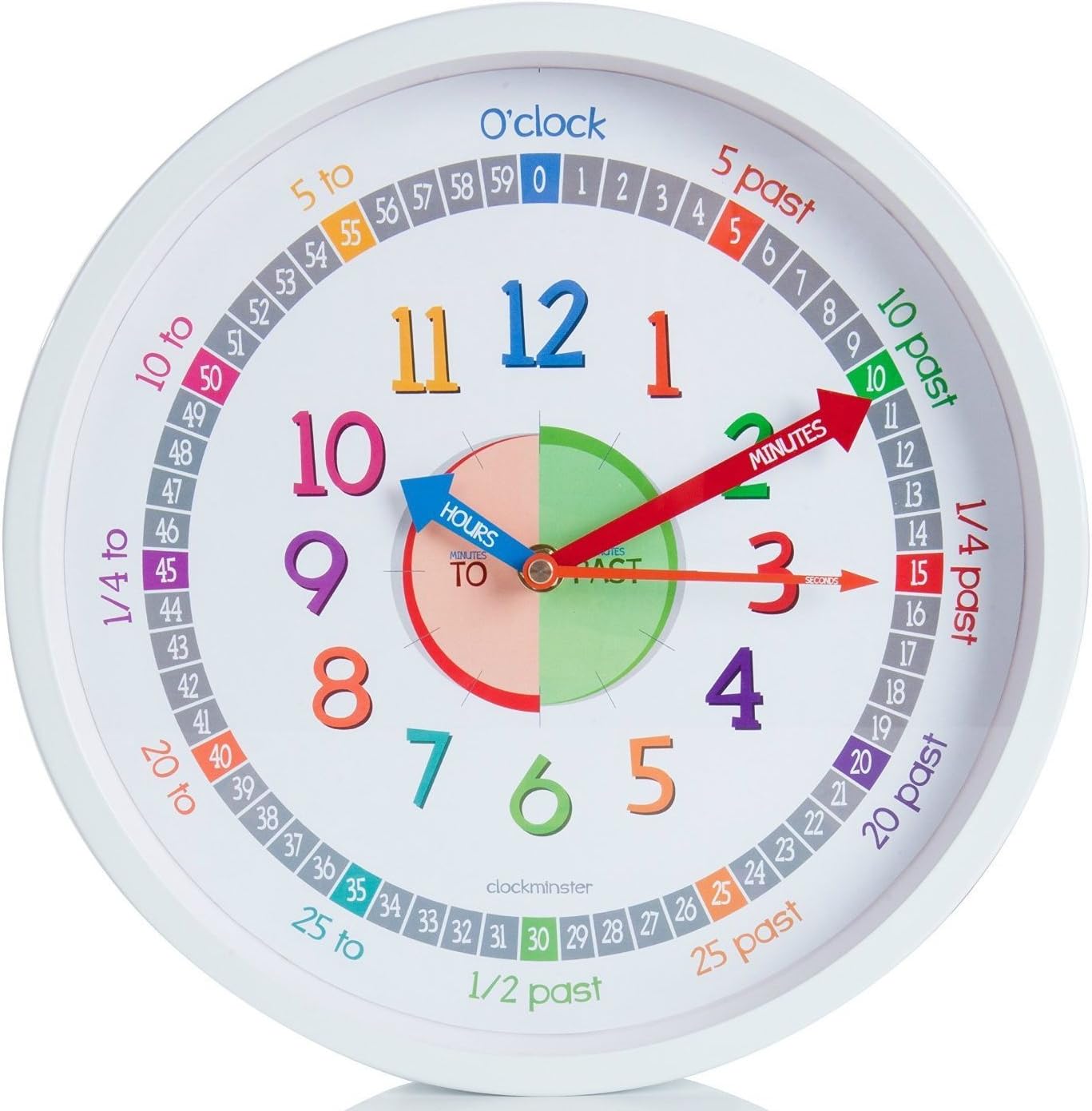 Time Teacher Wall Clock for Kids with Silent Non Ticking Sweep Quartz