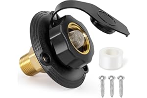 TONDA RV City Water Inlet with Check Valve, Brass Thread RV Water Fill Inlet Replacement, RV Water Hose Connector for Camper, Trailer, Motorhome