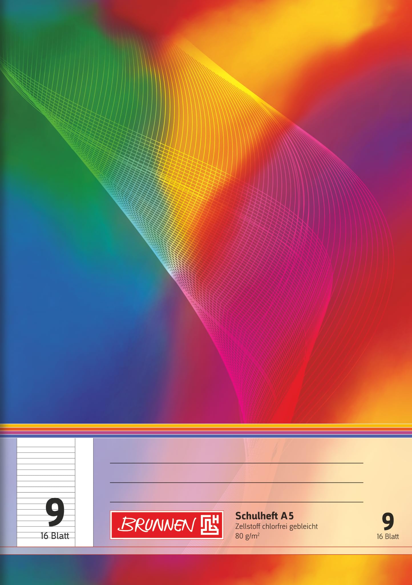Brunnen 104590902 School Exercise Book A5-16 Pages, Lined, with Margin, Line Style 9