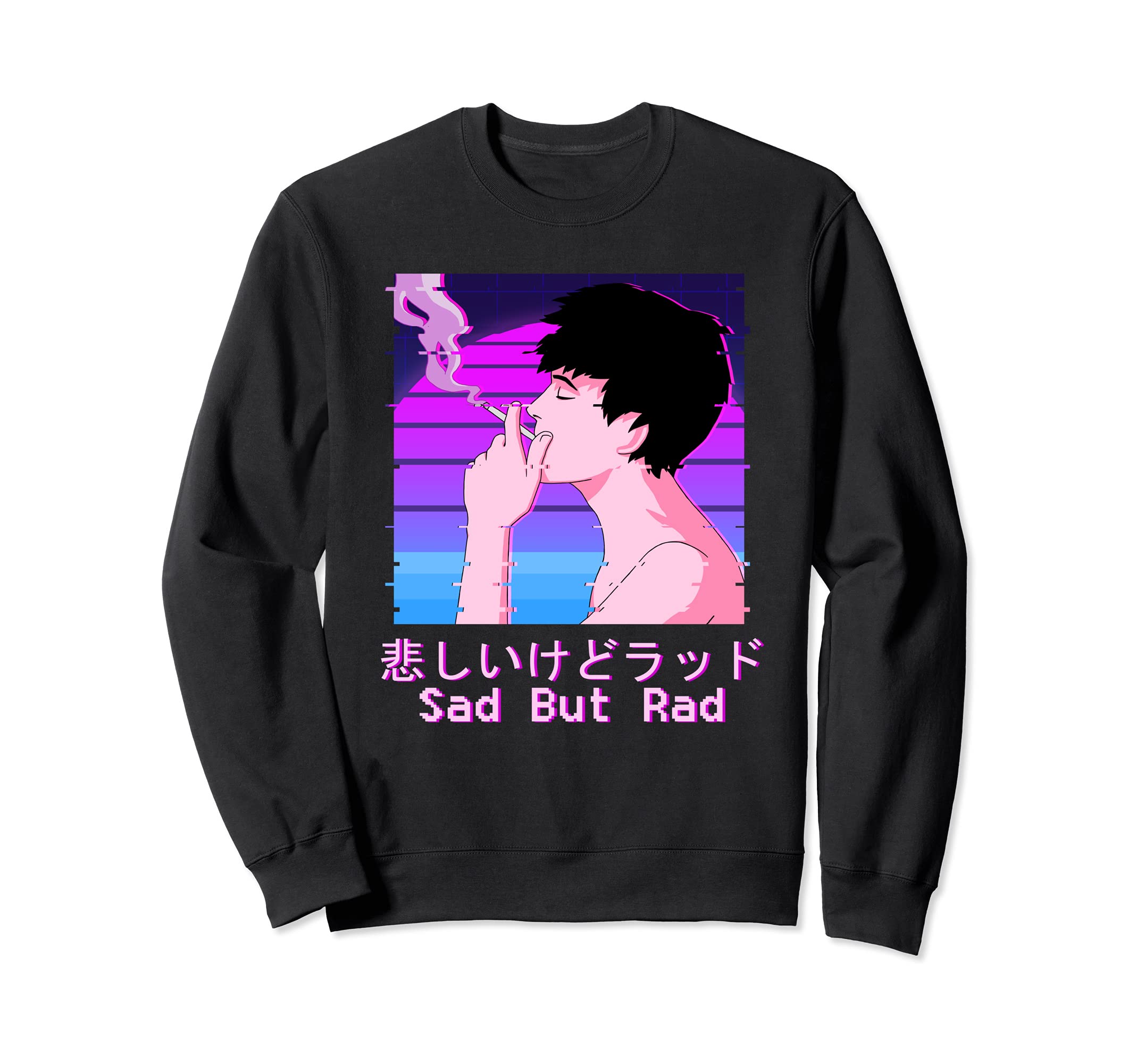 Sad Boy Japanese Glitch Aesthetic Vaporwave Sad Face Sweatshirt