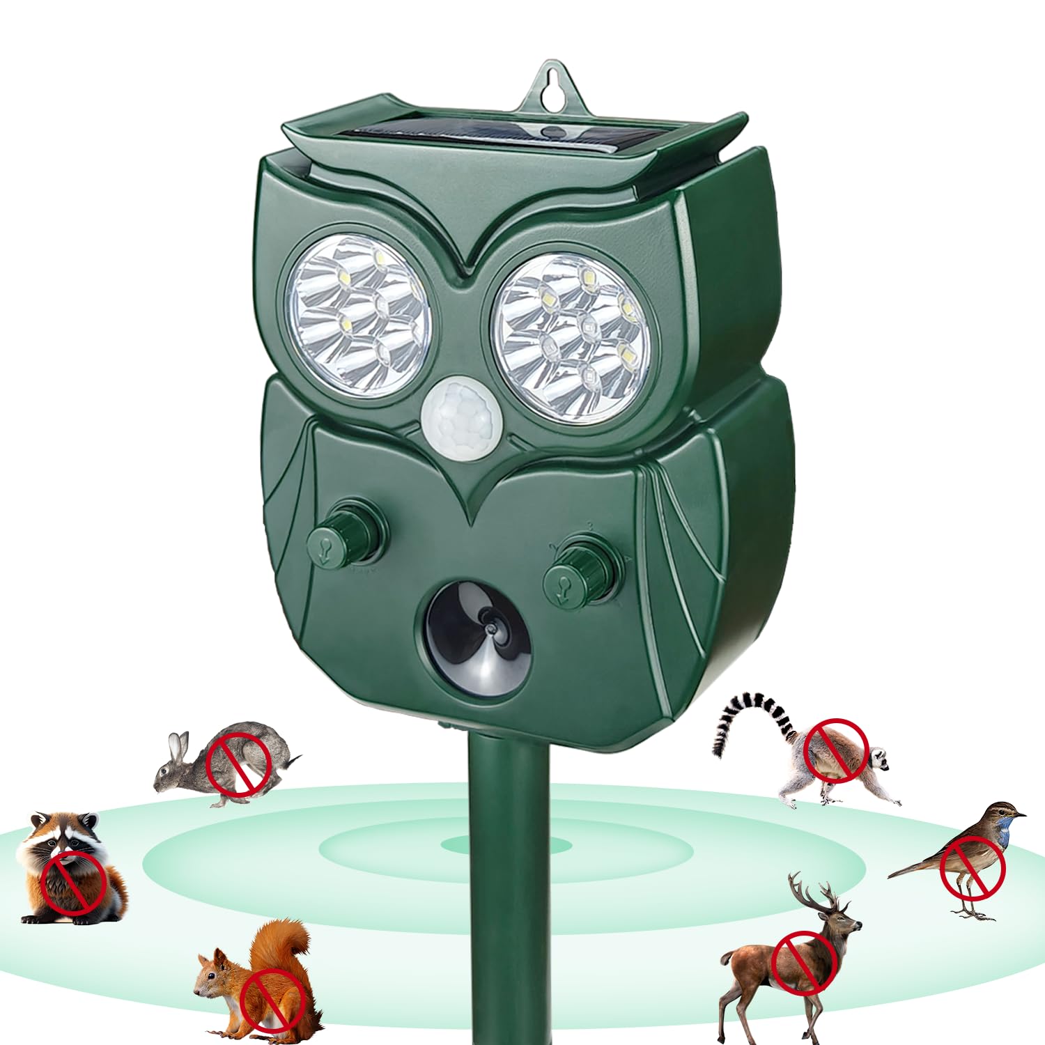 Photo 1 of [2025 Upgrade] Solar Animal Repellent Outdoor for Deer Squirrel Mole Rabbit Cat Skunk Bird Raccoon Dog, Waterproof Ultrasonic Pest Repeller with Motion Detector and LED for Yard Lawns Garden 1 Pack
