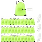 JohahaTim Drawstring Backpack Bulk 30 Packs Draw String Bags for Gym Sports Trip Pedestrianism Cinch Sack DIY for Women Men with Memo Card(fluorescence green)