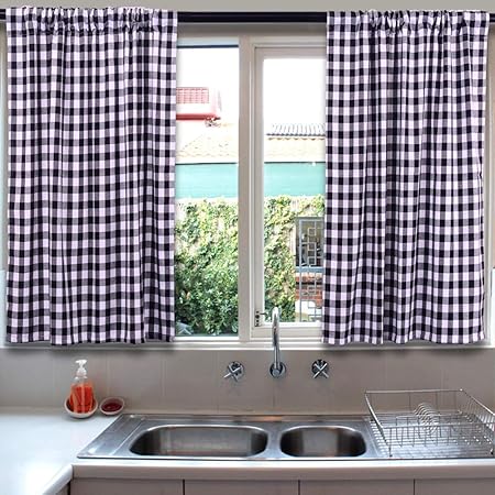 Amazon Com Lghome Cortinas De Navidad Color Blanco Y Negro Para Ventanas Para Cocina 24 X 36 Pulgadas 2 Unidades Decoracion De Estilo Granja Home Kitchen