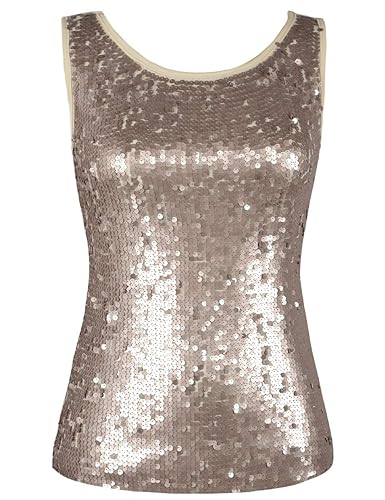 PrettyGuide Damen Pailletten Top Schlank Dehnbar Funkeln Tank Top Party Top