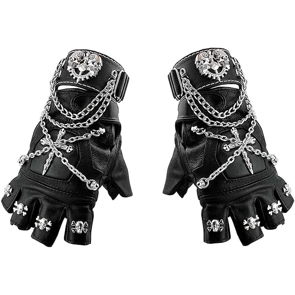 小物   Punk leather globe Metal Screw Studded Steampunk Leather Gloves Punk Rock Biker