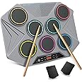 ROCKSOCKI Electronic Tabletop Drum Set, Portable Digital Drum Kit 7 Velocity Sensitivity Drum Pads, LED Music Level Light, USB-MIDI Mac & PC Support, Ideal Gift for Adult and Beginners