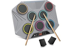 ROCKSOCKI Electronic Tabletop Drum Set, Portable Digital Drum Kit 7 Velocity Sensitivity Drum Pads, LED Music Level Light, USB-MIDI Mac & PC Support, Ideal Gift for Adult and Beginners