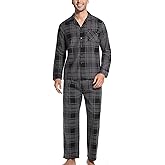 ENJOYNIGHT Mens 100% Cotton Flannel Pajamas Set Plaid Button Pjs Long Sleeve Sleepwear