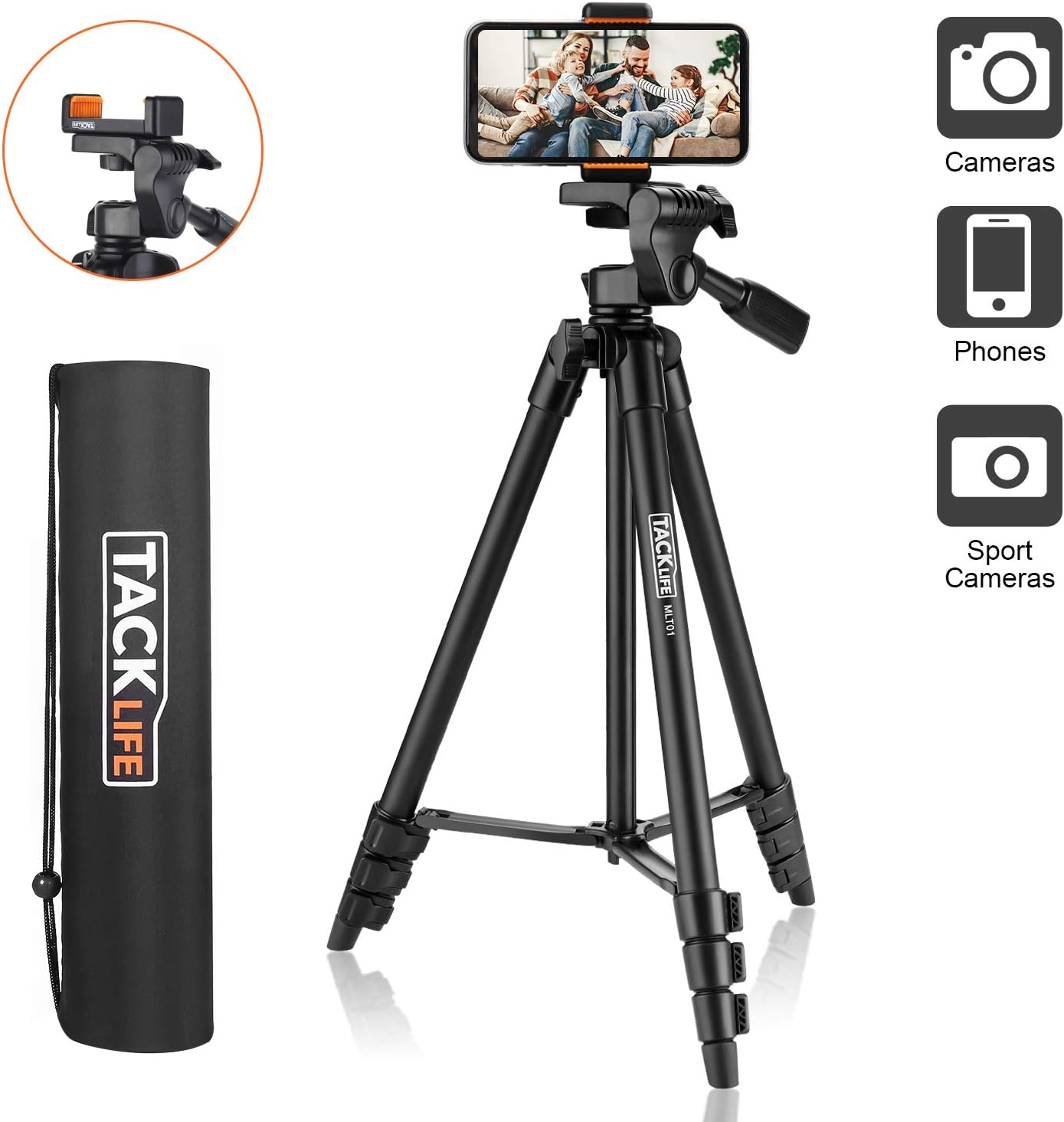 Lightweight Tripod 55-Inch, Aluminum Travel/Camera/Phone Tripod with Carry Bag, Maximum Load Capacity 6.6 LB, 1/4" Mounting Screw for Phone, Camera, Traveling, Laser Measure, Laser Level : Camera & Photo