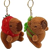 Capybara Plush Keychain, 2PCS Mini Capybara Keychain with Turtle & Strawberry Hat, Capibaras Keychains for Backpacks, Valentine Keychain gift .Birthday Gifts Key Chain
