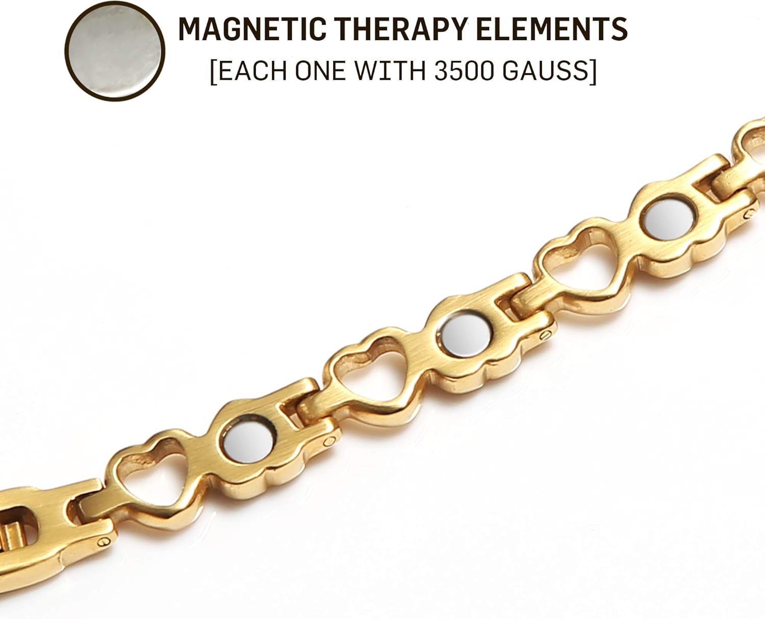 Magnetic Bracelet for Women, Pain Relief Therapy Stainless Steel Golden Heart Magnets Bracelet, Adjustable: Health & Personal Care
