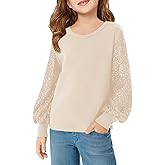 Haloumoning Girls Sequin Shirts Kids Cute Tops Long Sleeve V Neck Blouses for 5-14 Years