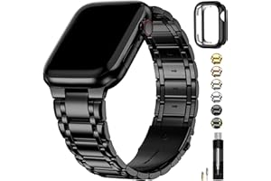 Fullmosa Compatible Apple Watch Band 45mm 44mm 42mm 46mm 49mm 41mm 40mm 38mm, Stainless Steel iWatch Band with TPU Case for A