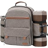Sunflora Picnic Backpack for 4 Person with Blanket Picnic Basket Set for 2 with Insulated Cooler Wine Pouch for Family Couple