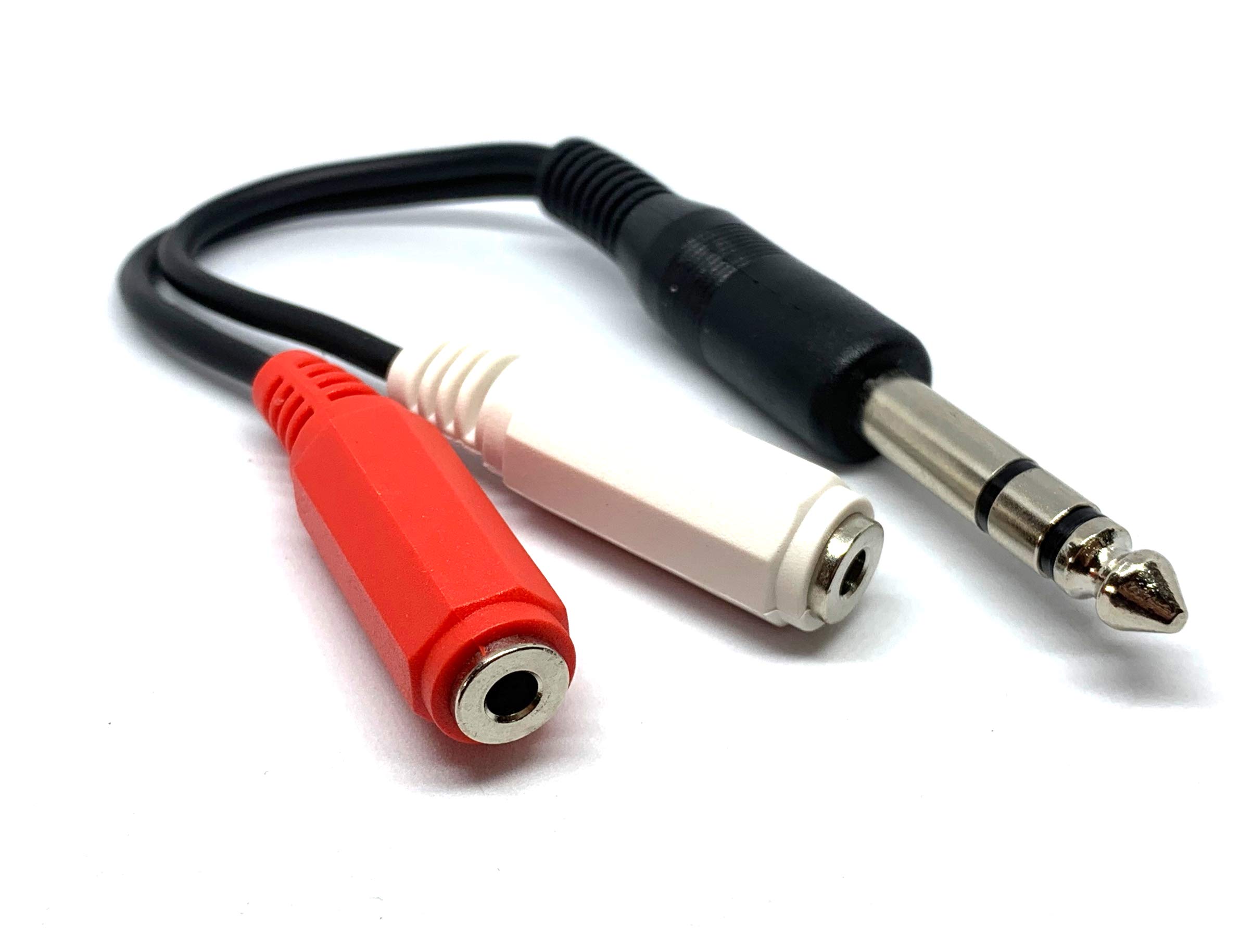 MainCore 15cm 6.35mm Stereo Jack to 2 x 3.5mm Stereo Sockets Adapter Cable Lead Cord