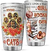 CUBICER Cat Coffee Tumbler Travel Mug With Lid Cute Birthday Gifts For Women Friends Teens Girls Reading Book Lovers Bookworm Insulated Cup Stainless Steel Tumblers Inspirational Quotes