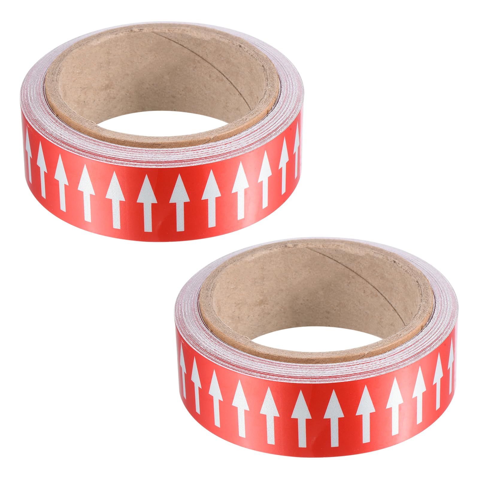 PATIKIL Flow Arrow Tape, 2 Roll Polyethylene Pipe Marking Sticker with Reflective Strip, Waterproof Heat Resistant, for Pipe Flow Directional Identification, 1.2 Inch x 33 Ft, Red/White