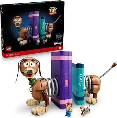 ǀ Disney and Pixar Toy Story: Slinky-Buchstützen - Bücherregal-Deko Bauset für Erwachsene - inkl. Woody Minifigur & Dackelfigur - Nostalgisches Geschenk für Fans - 43301