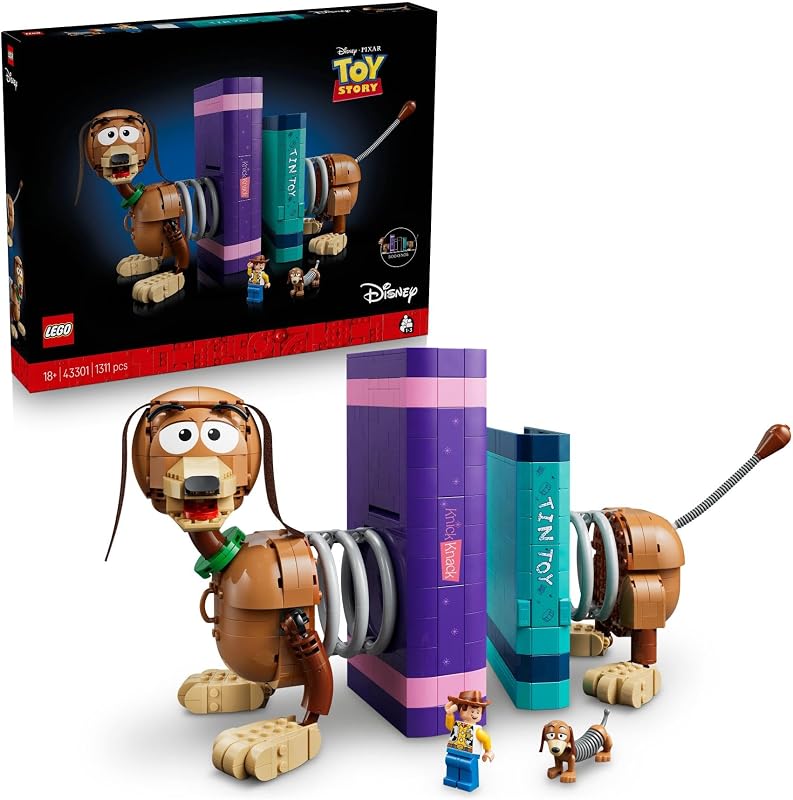 ǀ Disney and Pixar Toy Story: Slinky-Buchstützen - Bücherregal-Deko Bauset für Erwachsene - inkl. Woody Minifigur & Dackelfigur - Nostalgisches Geschenk für Fans - 43301